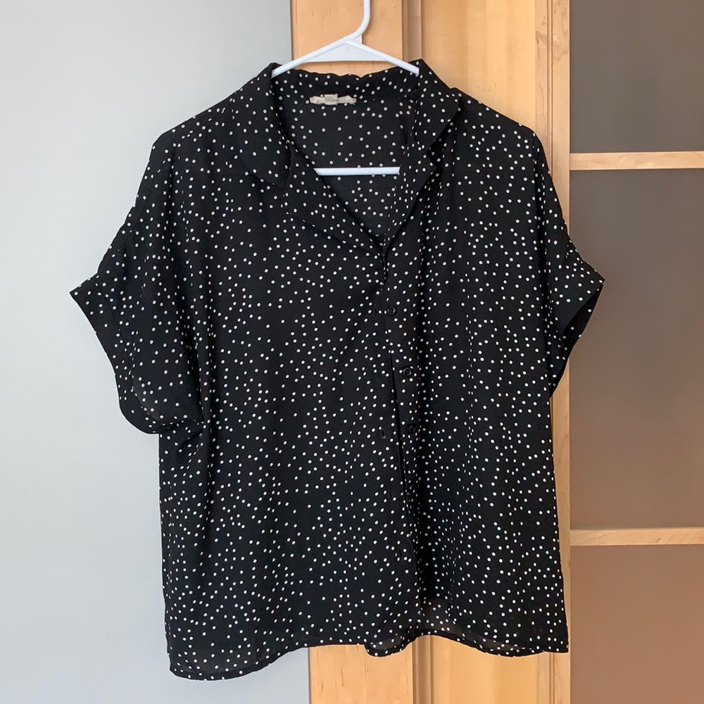 Black and white polka dot button up from Bohme